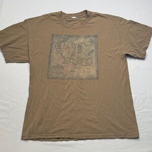 Lord of the Rings Middle Earth map graphic t-shirt size Large L brown vintage